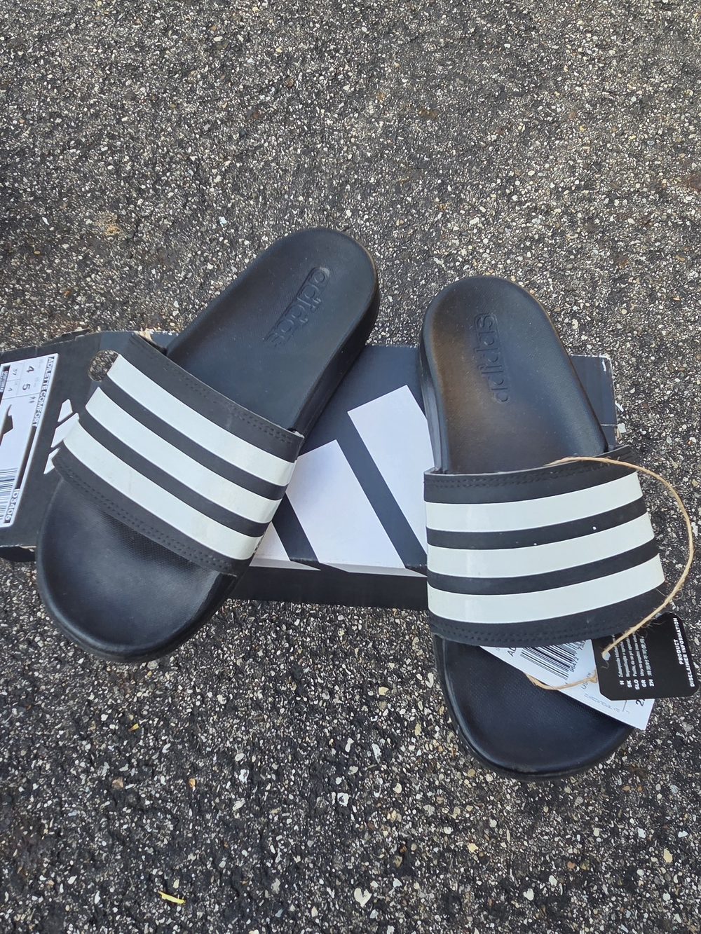 adidas Black Slides with White Three Stripes